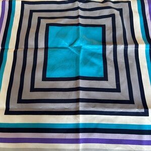 Elegant Multicolor Geometric striped Scarf hand rolled edges 21“ x 21“